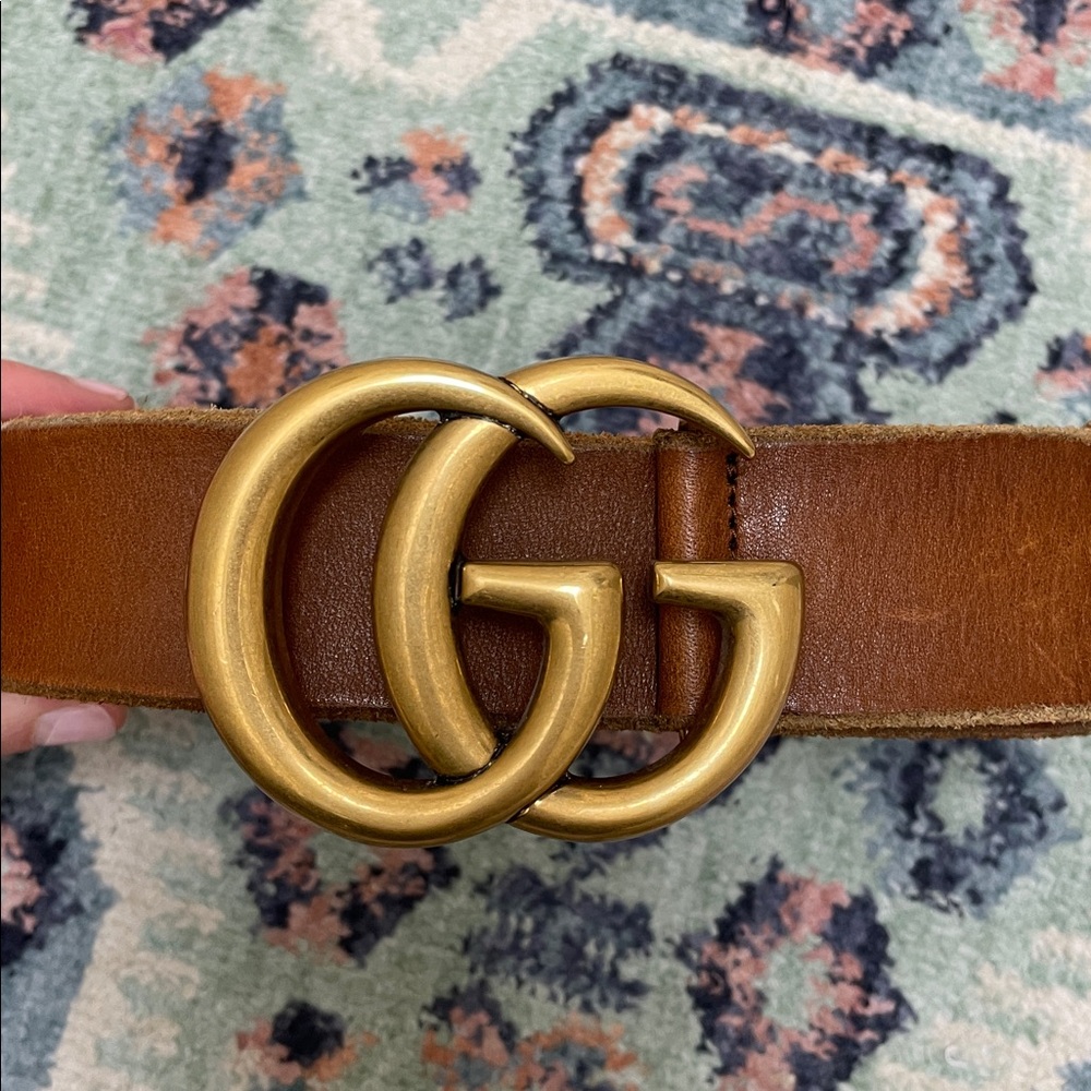 Gucci GG Marmont Wide Belt in Brown Leather with Gold Logo Hardware 80/26/4 - Picture 4 of 8
